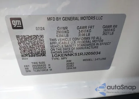 2024 GMC Acadia Uplevel из США, поврежденный, VIN 1GKENNKS1RJ205034